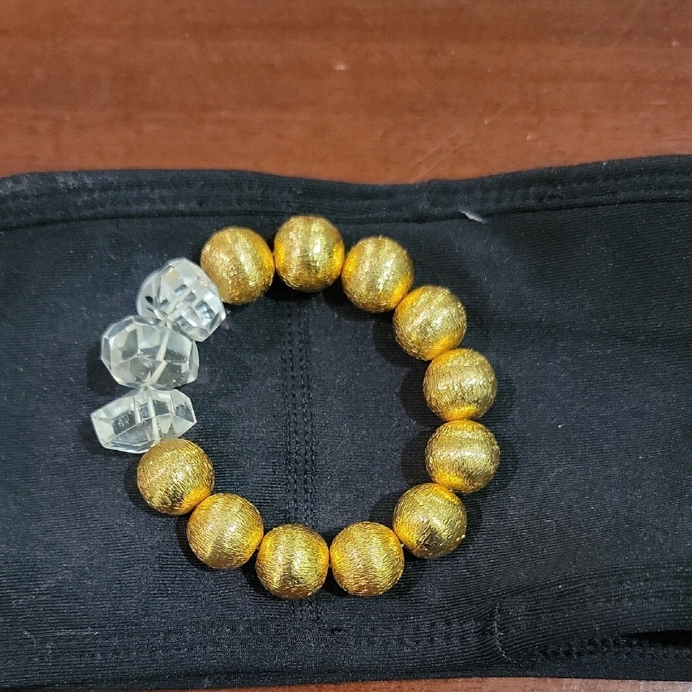 Gold Plated Beaded Bracelet with Clear Beads